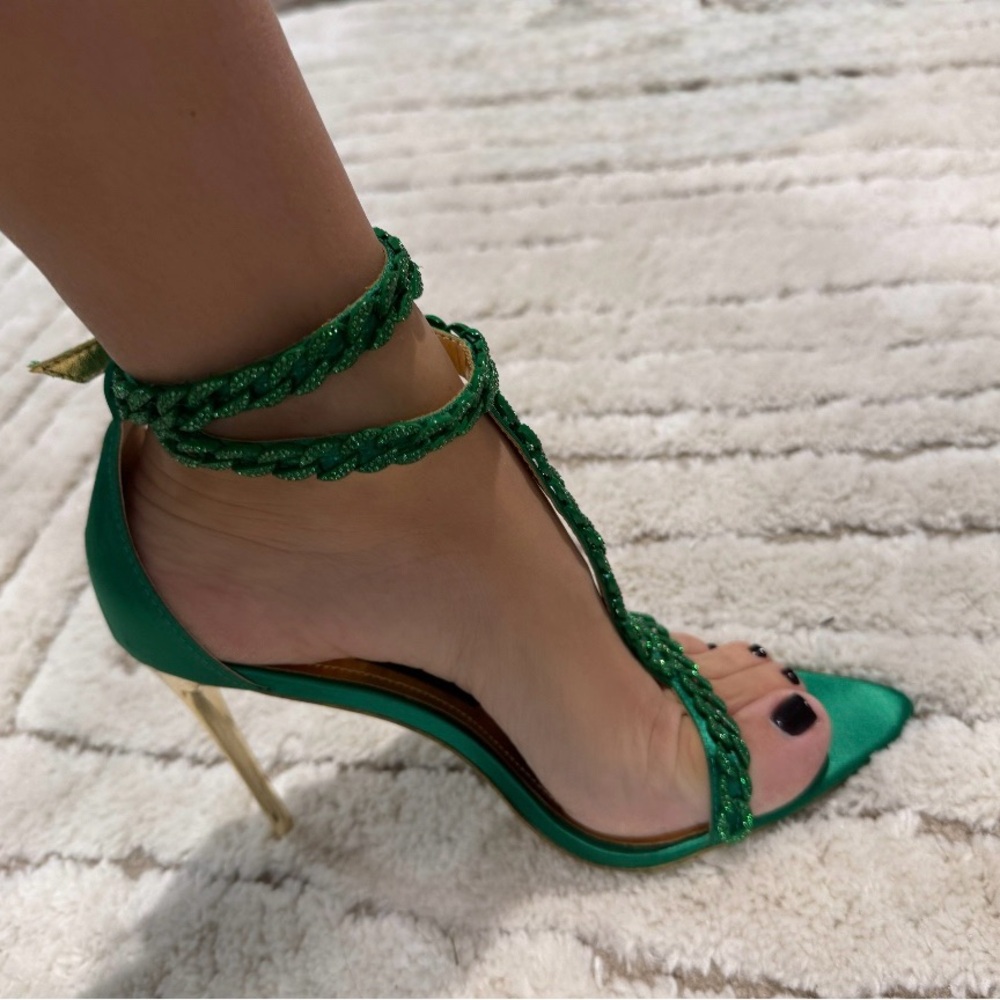 Sexy Emerald Green Ankle Strap Heels